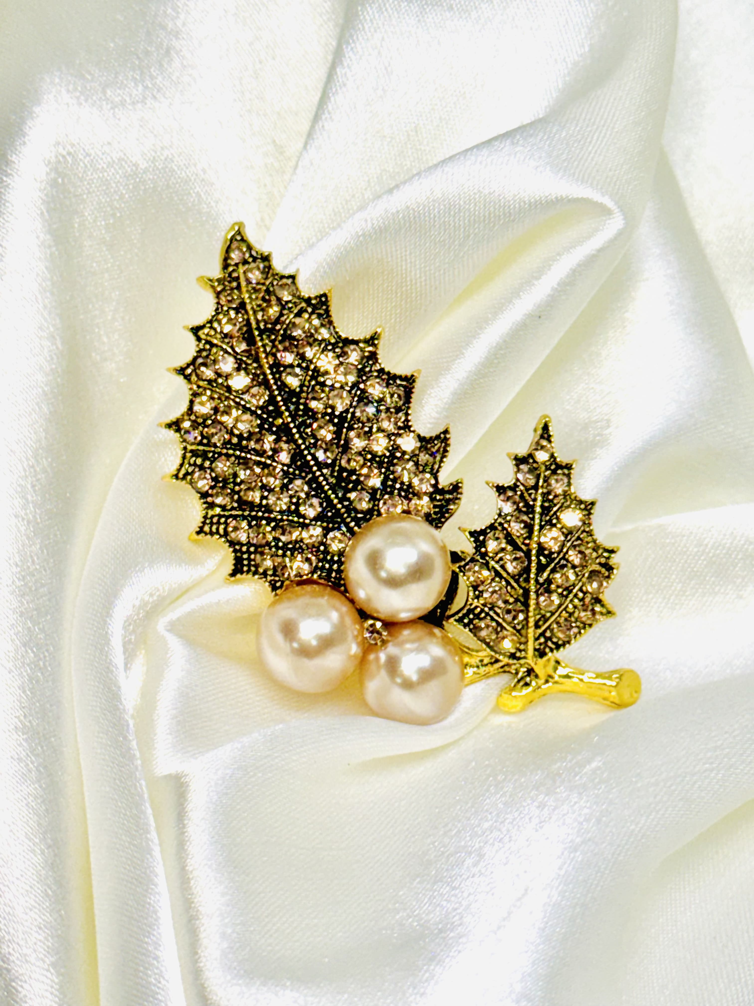 Broche otoño con perlas