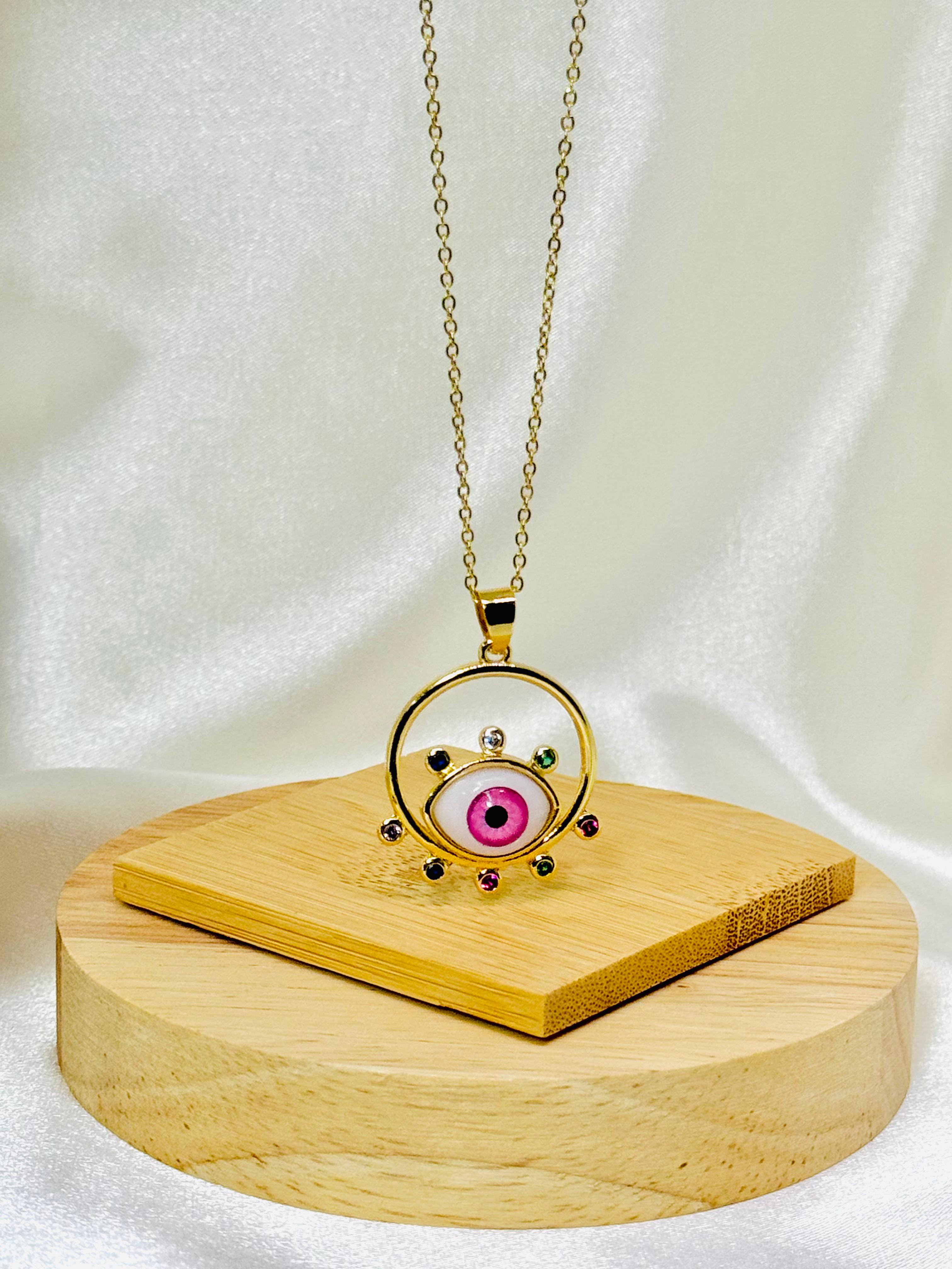 Collar rodio ojo turco rosado