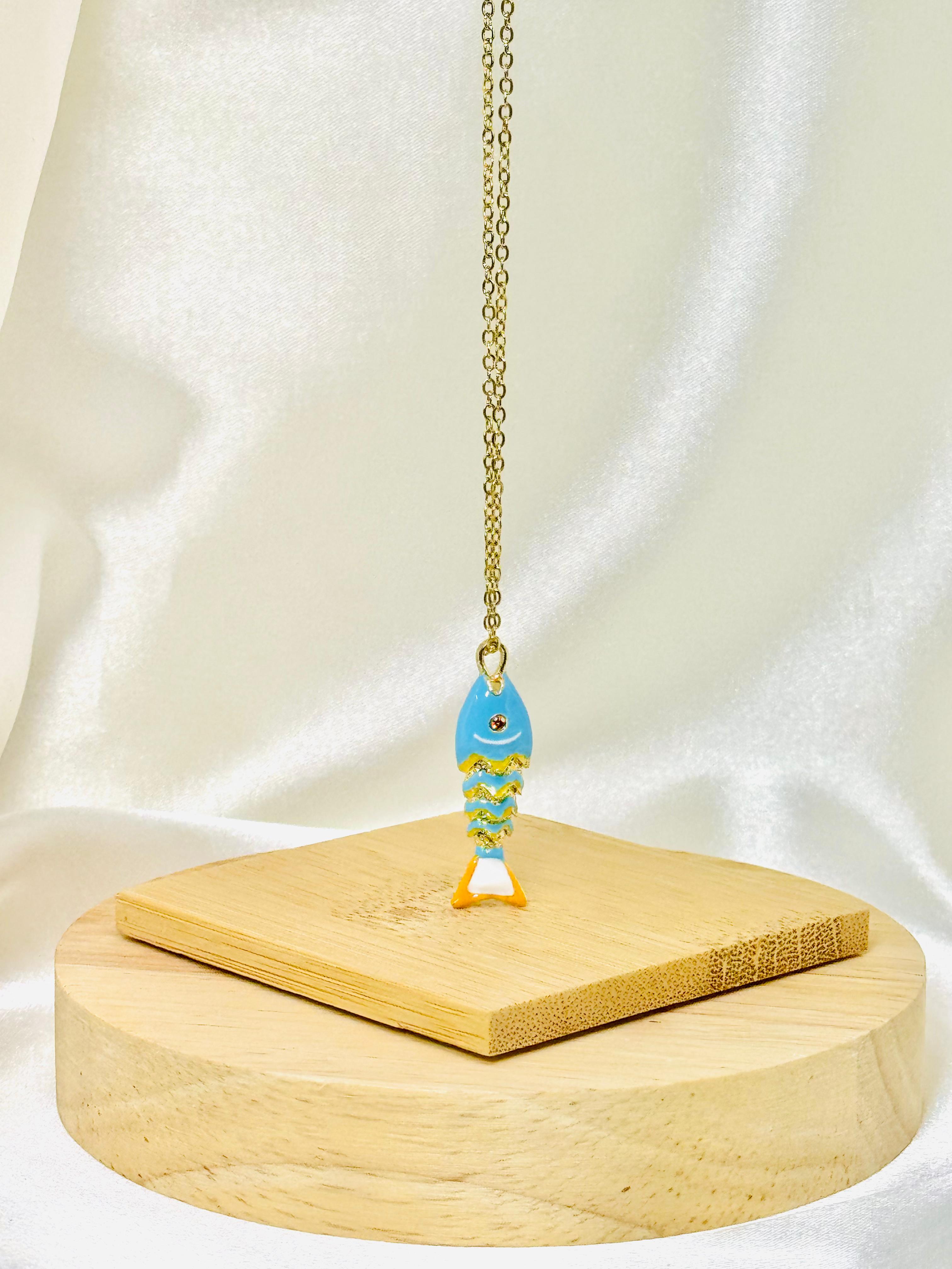 Collar rodio pez azul