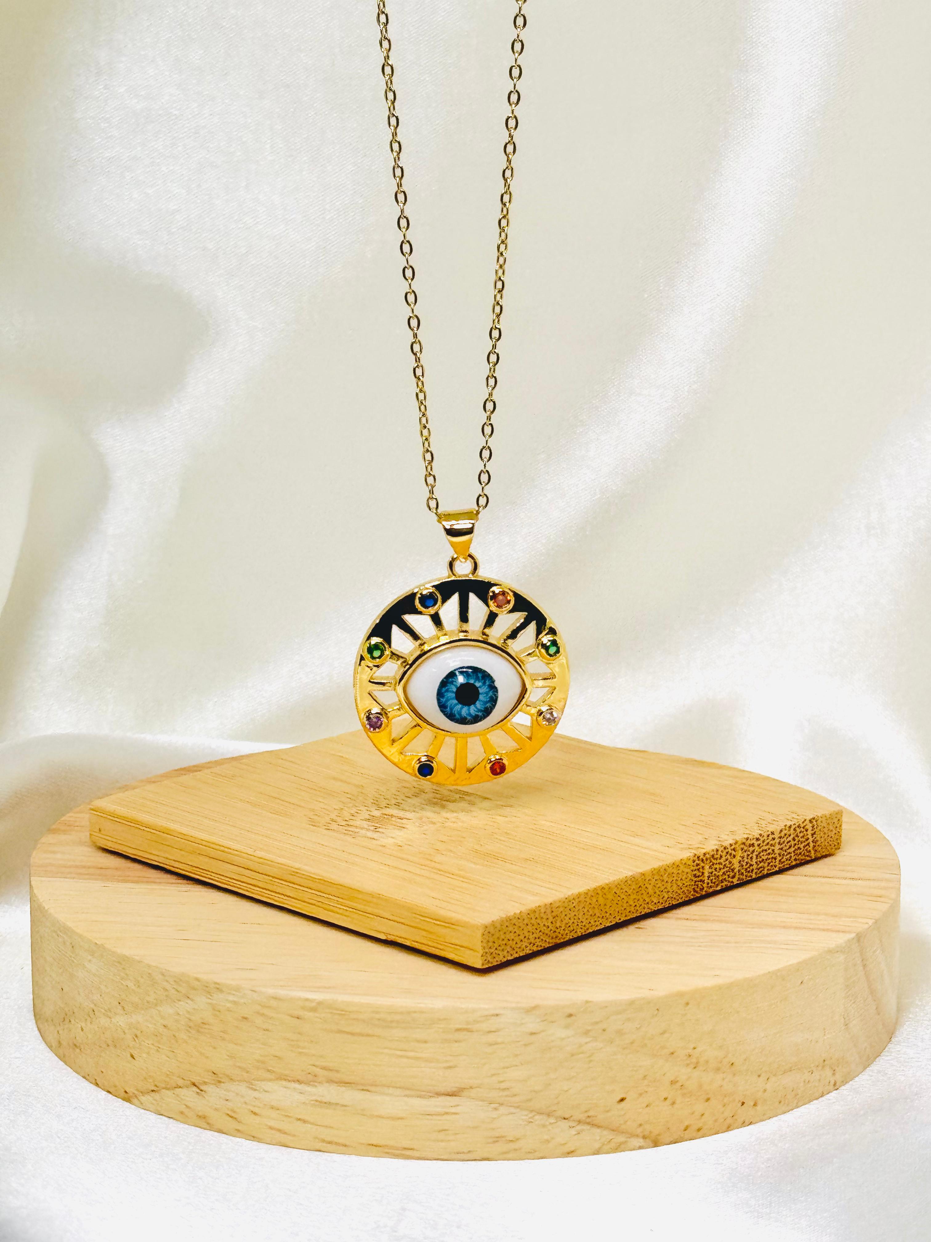 Collar rodio ojo turco celeste