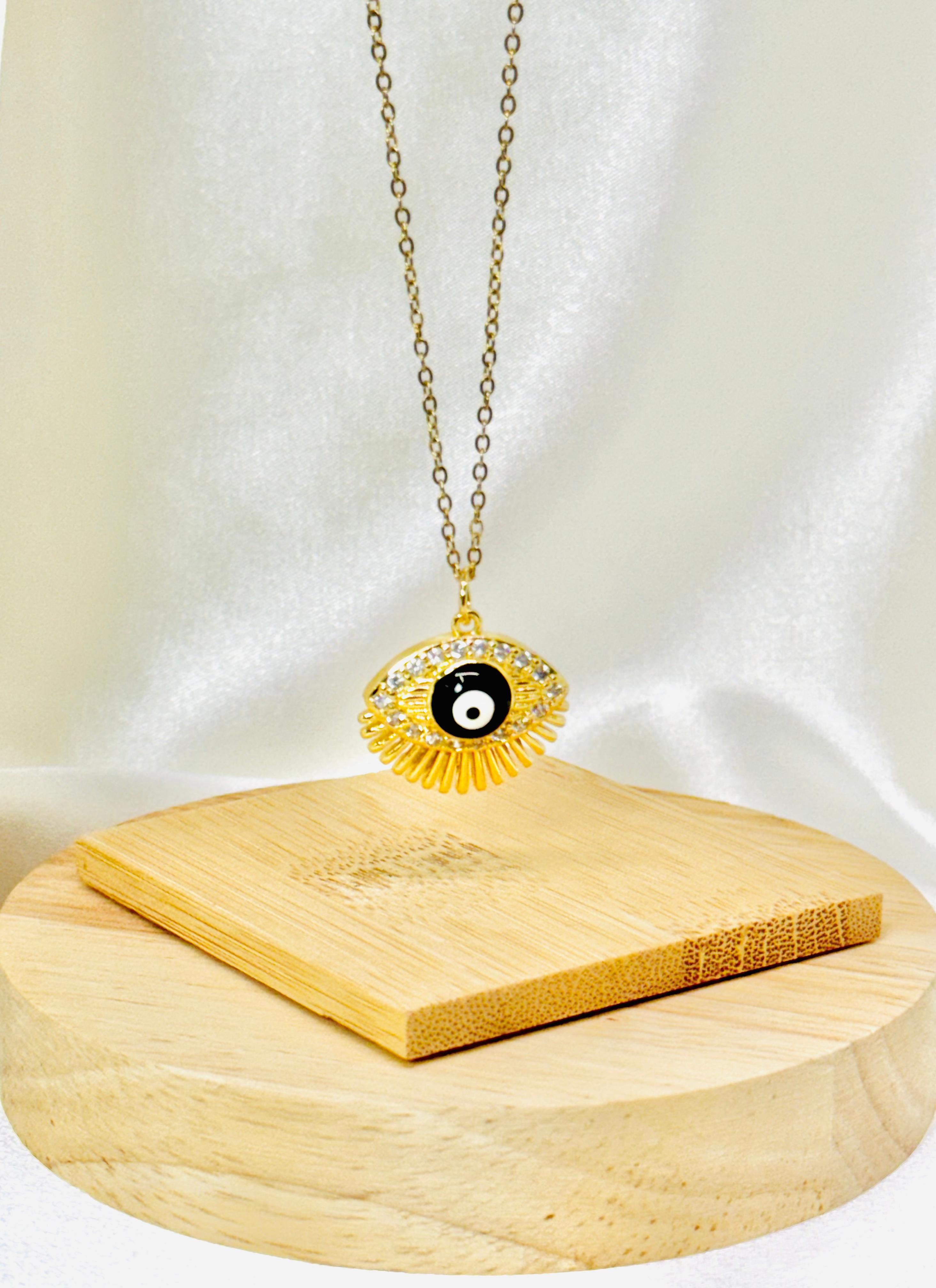 Collar rodio ojo turco negro
